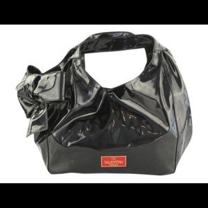 Valentino Black Patent Leather Bow Hobo